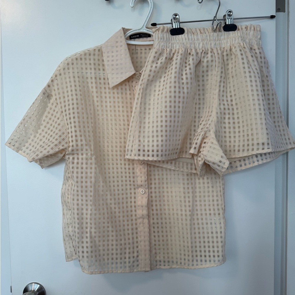 SHEIN Beige Checkered Shirt and Shorts Set